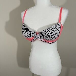 Wild Flower sz 36D bra animal print look accent lace peach